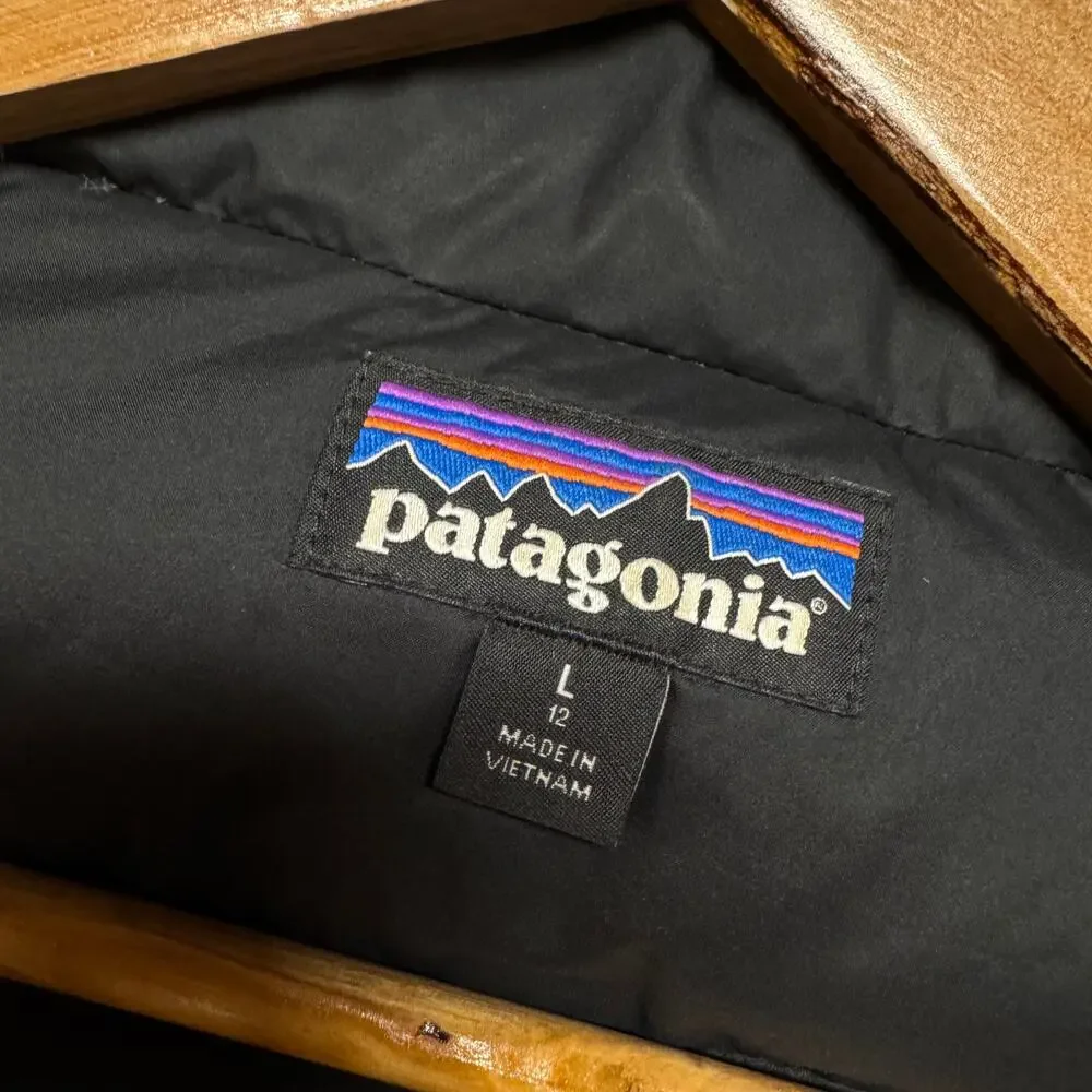 Patagonia Boys L 12 Hi-Loft Duck Down Sweater Hoody 700 Fill Jacket Black